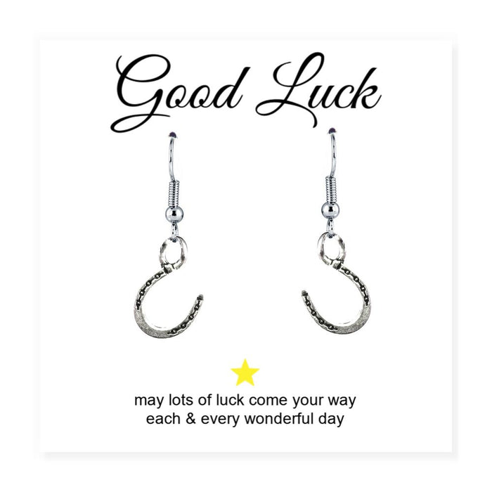 Horseshoe Charm Earrings for Good Luck - Perfect Gift in Message Card