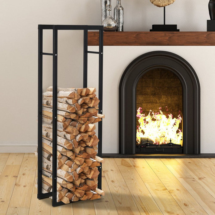 Tall Metal Firewood Log Holder Rack Double Tier Fireplace Log Storage Cradle