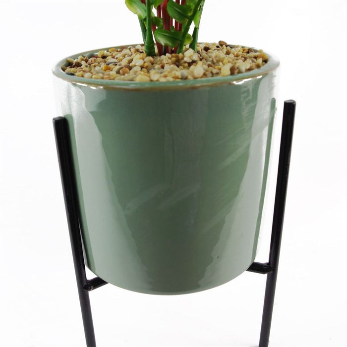 40cm Artificial Fern Plant: Ceramic Planter & Stand