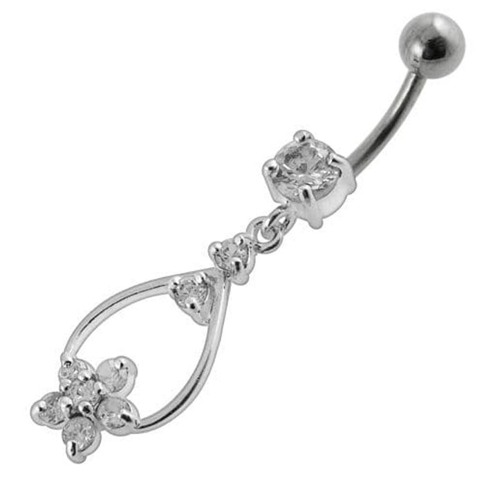 Jeweled Fancy Silver Dangling  SS Banana Bar Navel Body Jewelry Ring