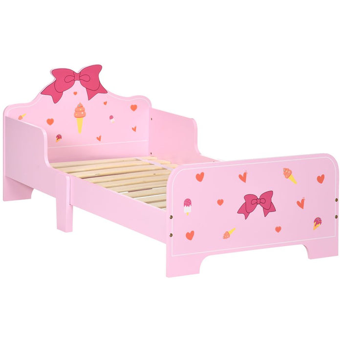 Princess-Themed Kids Toddler Bed w/ Cute Patterns, Safety Rails - Pink