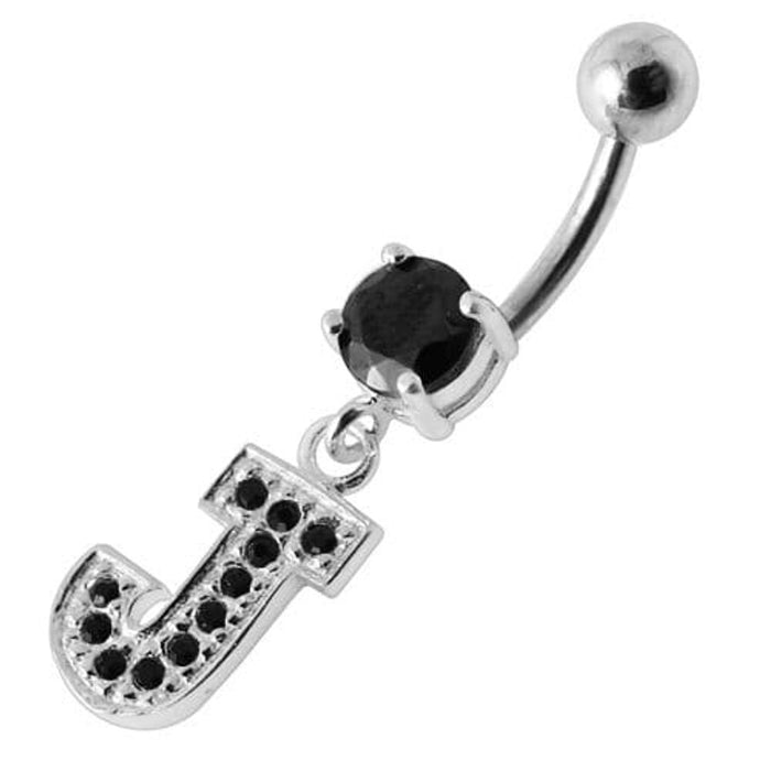 Alphabet "J" Jeweled Dangling Belly Ring