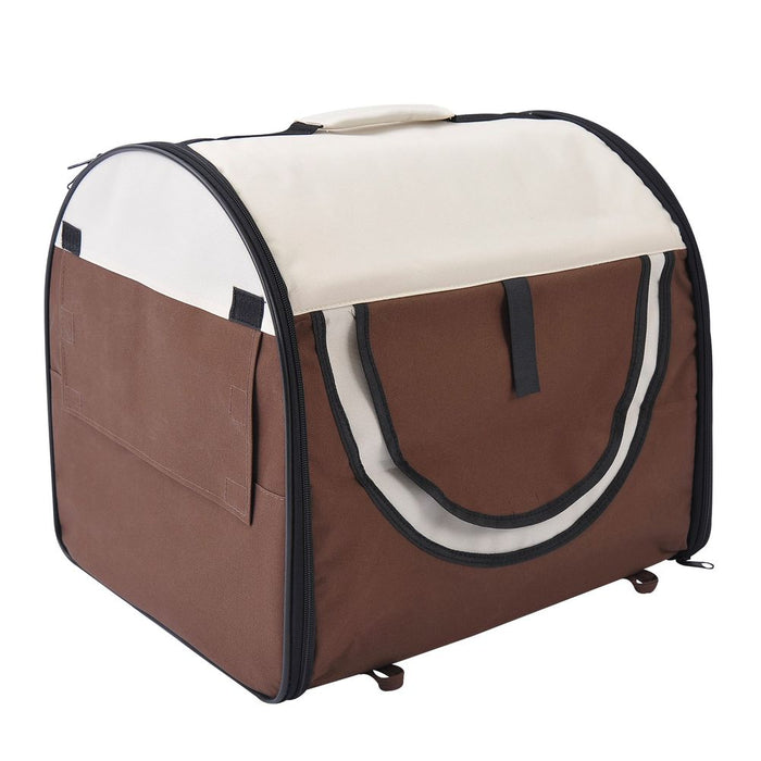 Pawhut Folding Fabric Soft Pet Crate Dog Cat Travel Carrier Cage Kennel House Brown 46L x 36W x 41H cm