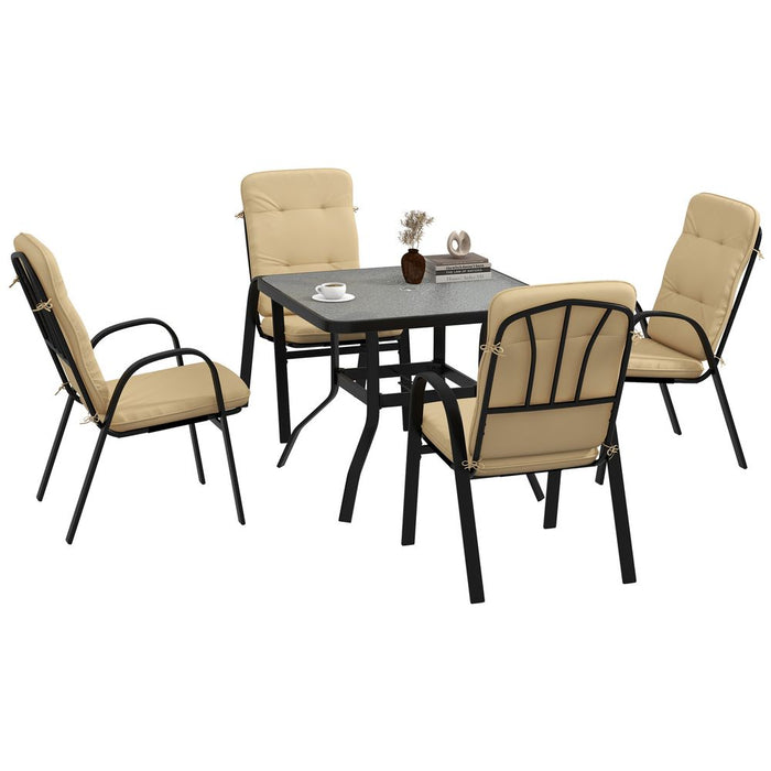 Outsunny Garden Dining Set, Glass Table, Umbrella Hole, Texteline Seats