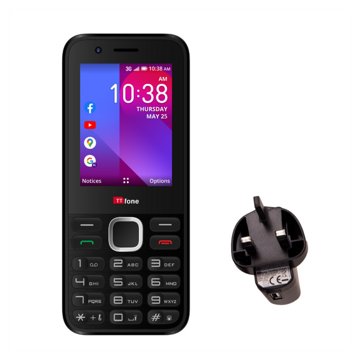 TTfone TT240 Mobile Phone + Mains Charger + Vodafone Pay As You Go Sim - Easy-to-Use, High Quality