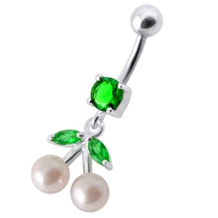 Fancy Mix Jeweled PEARL Dangling With Curved Navel Ring