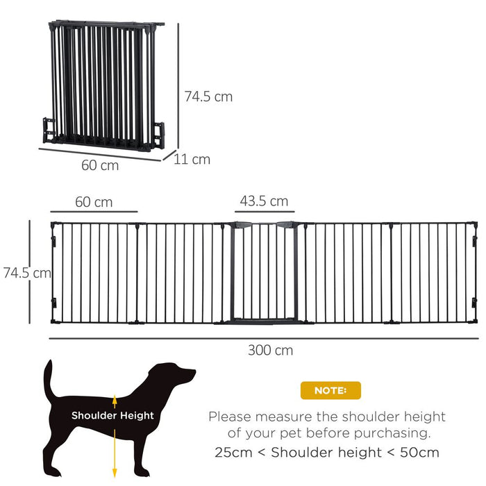 PawHut Pet Safety Gate 5 Panels Playpen Metal Fence w/ Walk Through Door - Black