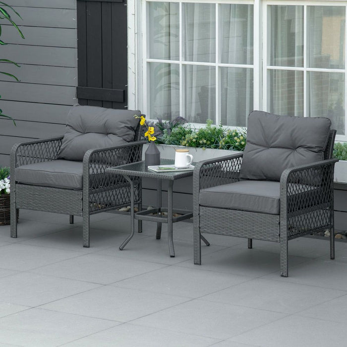 Premium 3Pc Patio Rattan Bistro Set | Armchairs & Glass Table | Outdoor Furniture by Outsunny