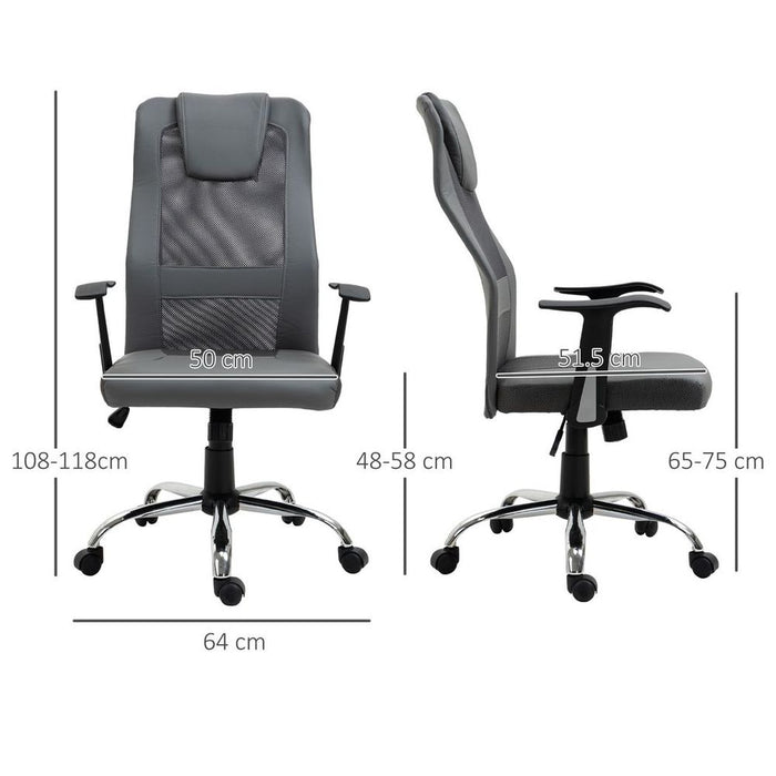 Premium High Back Mesh Office Chair with Headrest & Armrests - Grey