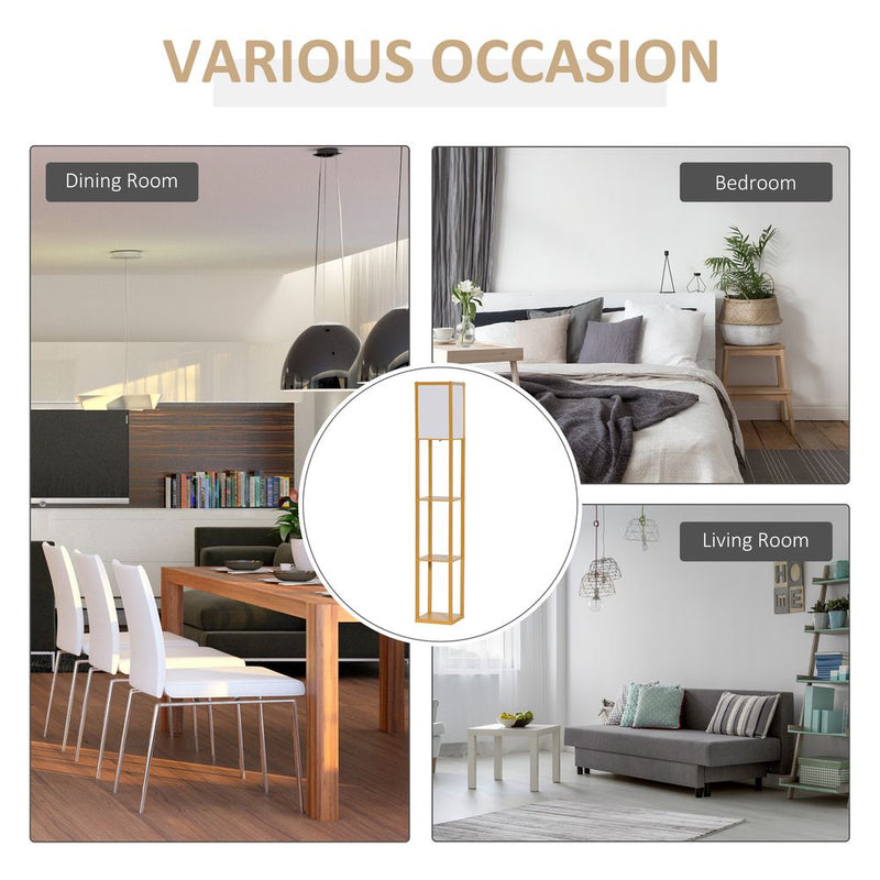 Modern 4-Tier Floor Lamp w/ Storage Shelf - Natural Light
