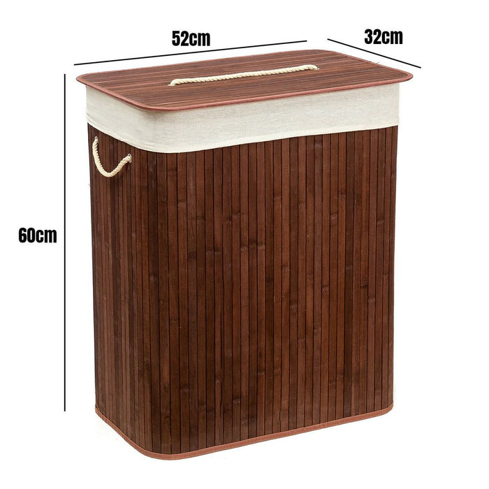 Rectangular Bamboo Laundry Basket-Brown with Divider