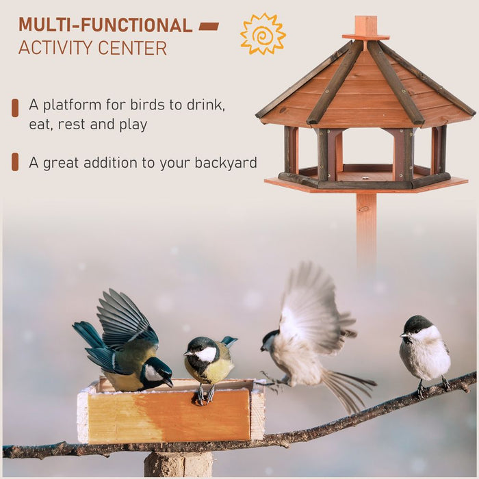 PawHut Wooden Bird Feeder Bird Table with Roof for Outside Use Brown 130cm