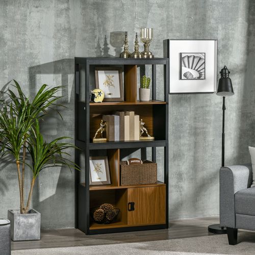 4-Tier Bookshelf Freestanding Bookcase  Storage for Study Walnut Brown