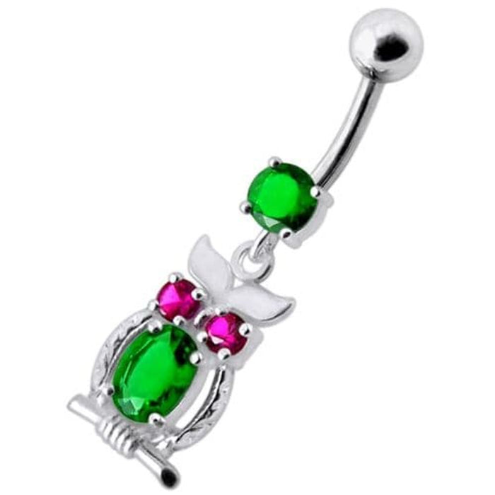 Jeweled Owl Dangling Navel Bar