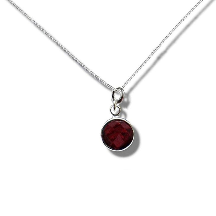 January Birthstone Necklace - Dark Red - High-Quality, Sterling Silver - Perfect Gift