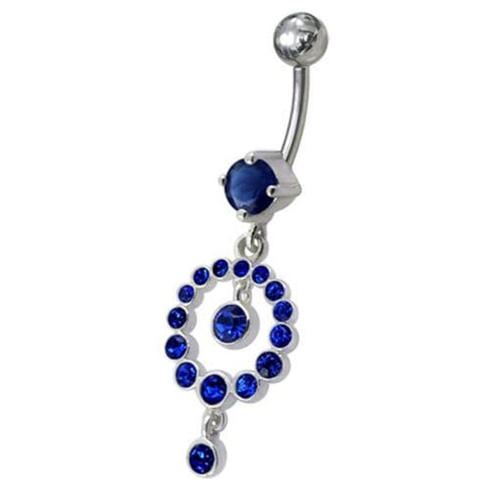 CZ Gem Round Ball Dangling Belly Ring Navel Body Piercing Jewelry