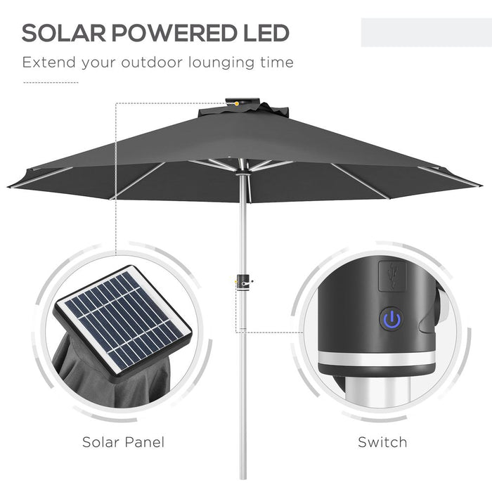 Solar Patio Umbrella w/ Lights, Outdoor Garden Parasol - Charcoal Grey | High-Quality & Versatile