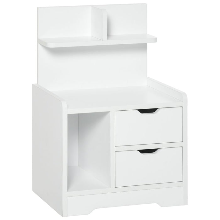 HOMCOM Bedside Table, Small Bedside Cabinet with 2 Drawers and Storage Shelves, Accent Table for Living Room, Bedroom, White