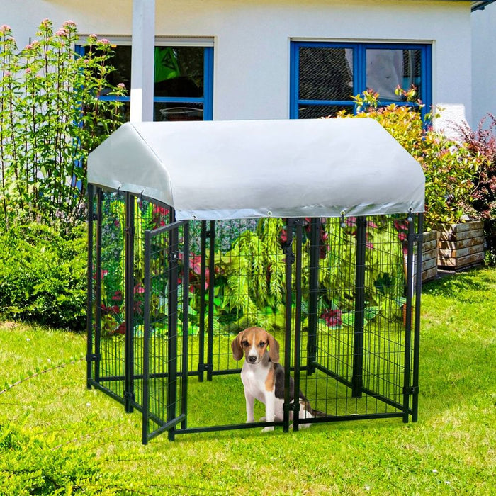 Premium Metal Dog Kennel with Canopy | Spacious & Secure | Weatherproof | Lockable Doors