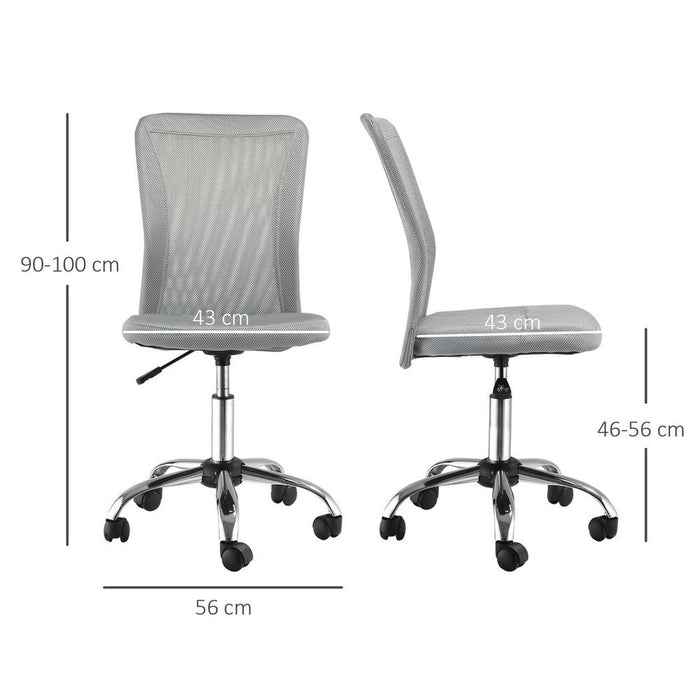 Ergonomic Armless Office Chair | Padded, Height Adjustable, Mesh Back, 5 Wheels