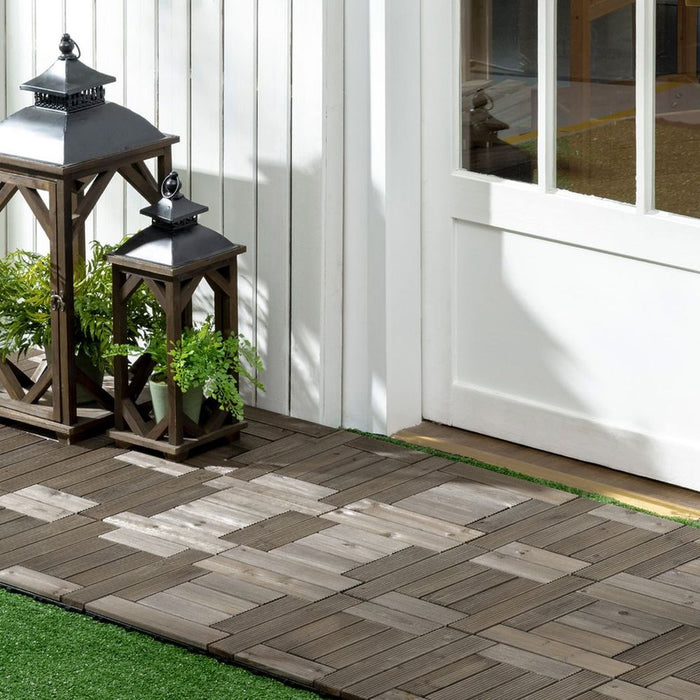 Premium 27-Piece Grey Wooden Decking Tiles - 30x30cm - Slip Resistant - Versatile Outdoor Flooring