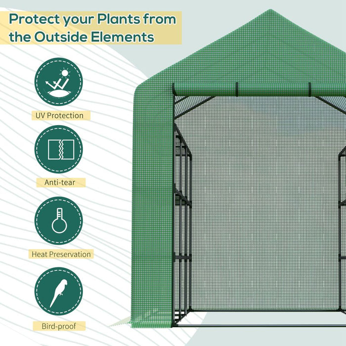 Premium Walk-In Greenhouse w/ Removable Cover & Shelves - High-Quality & Eco-Friendly - 244x180x210cm