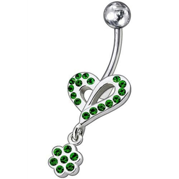 Fancy Heart Jeweled Dangling Belly Ring