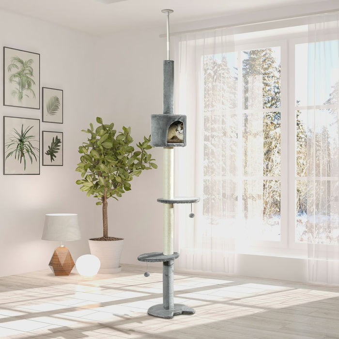 Multi-Floor Cat Tree with Scratching Post, Light Grey