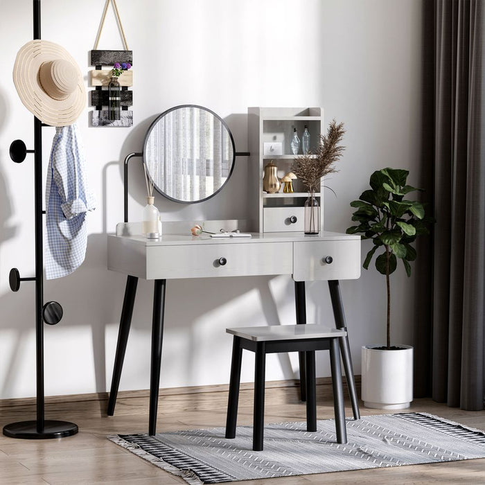 Premium Grey Dressing Table Set: 3 Drawers, Storage Shelves & Stool - High-Quality & Stylish