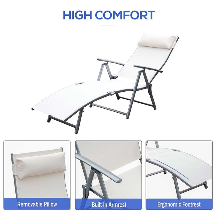 Ultra-Comfort Outdoor Recliner: Outsunny Sun Lounger with 7 Levels & Foldable Design - Cream White