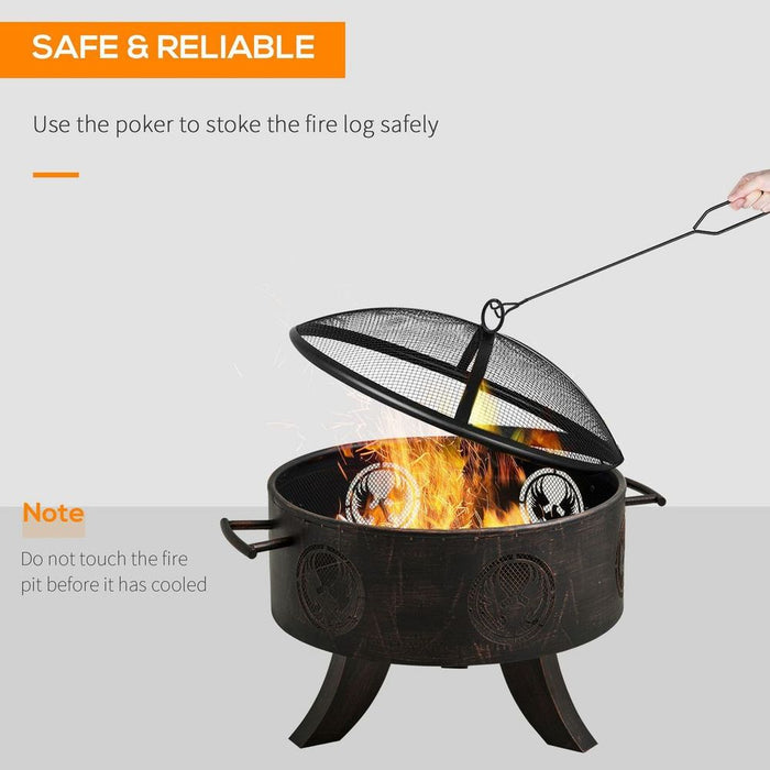 Outsunny Outdoor Fire Pit - Firebowl with Screen Cover & Poker - Perfect for Patio & Backyard - High Quality