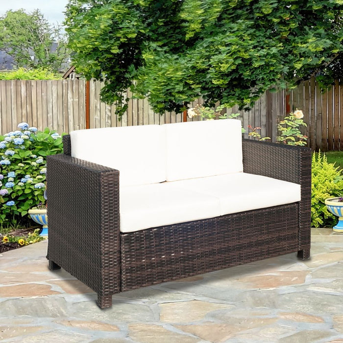 Outdoor 2-Seater Sofa Set | Brown Rattan | Table & Chair | Premium Quality