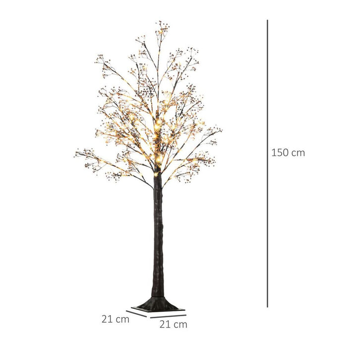 Premium HOMCOM 5ft Artificial Tree | Warm White LED Lights | Realistic Baby Breath Flowers | Versatile Indoor/Outdoor Décor