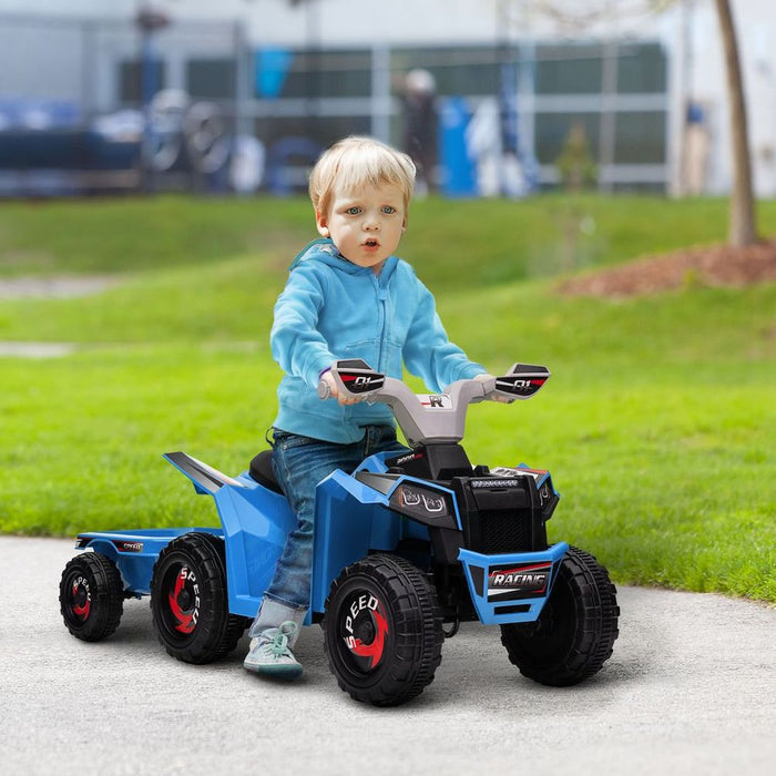 Premium HOMCOM 6V Electric Quad Bike with Back Trailer - Blue