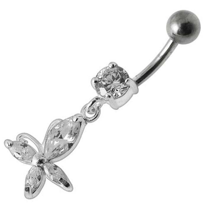 Fancy Jeweled Flower Dangling Body Jewelry Belly Ring