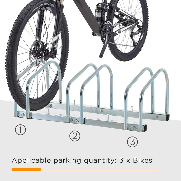 HOMCOM Bike Stand Parking Rack Floor or Wall Mount Bicycle Cycle Storage Locking Stand (3 Racks, Silver)