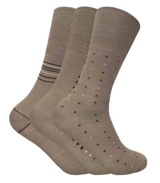 3 Pairs Mens Non Elastic patterned Bamboo Socks