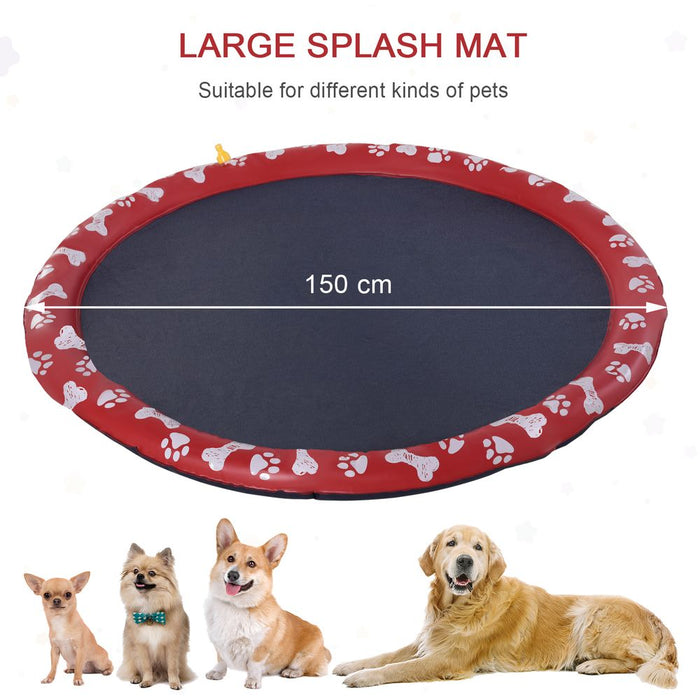 Durable 170cm Non-slip Splash Pad Sprinkler for Pets | Outdoor Dog Bath Pool - Red Pawhut