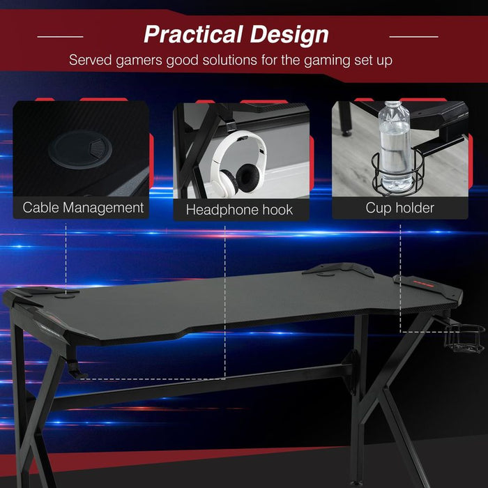 Pro Gaming Desk w/ Steel Frame, Cup & Headphone Holder - Stay organized & crush your opponents