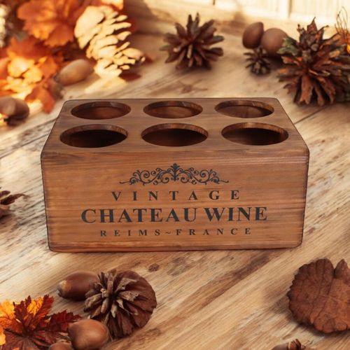 38CM WOODEN 6 BOTTLE WINE HOLDER