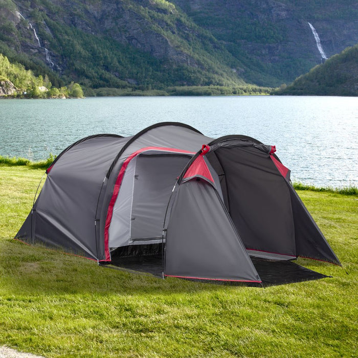 Outsunny 3 Man Camping Tent - 2 Rooms, Porch, Vents, Weather-Resistant