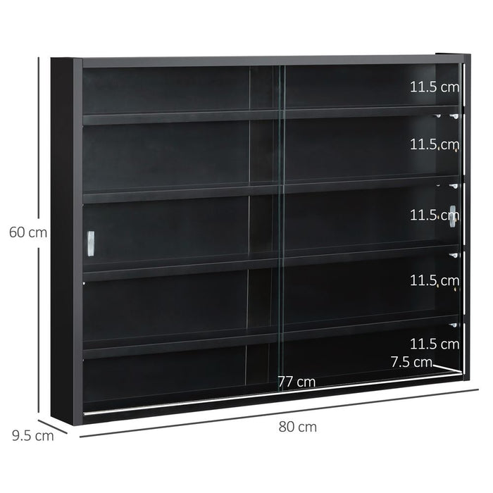 5-Tier Wall Display Shelf Unit Cabinet w/ Shelves Glass Doors Black