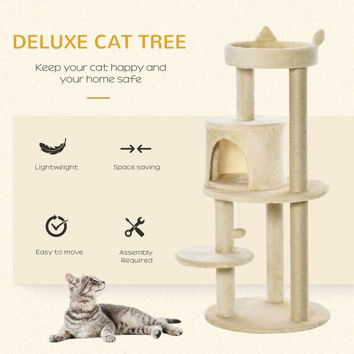 Deluxe 3-Tier Cat Activity Tree - Beige - Best Quality - Pawhut