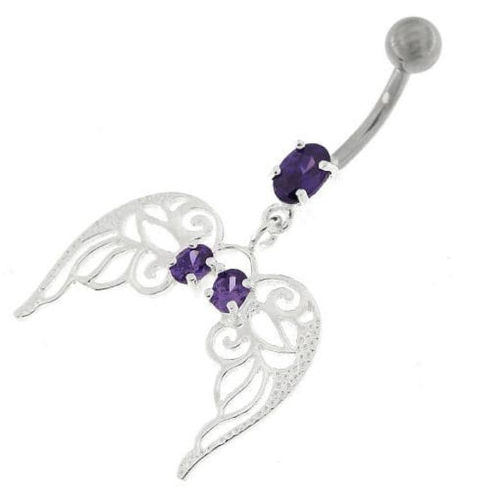 Angel Wings with Floral Silver Belly Ring