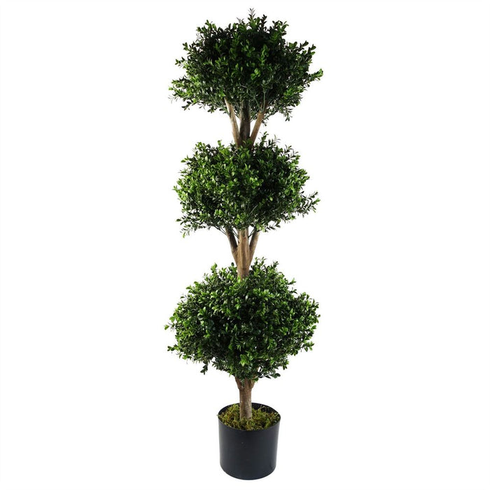 120cm Buxus Triple Ball Artificial Tree: UV Resistant, Outdoor Topiary