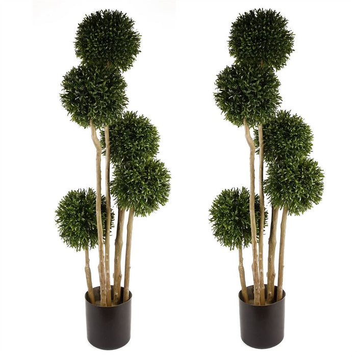 120cm Pair of UV Resistant Balls Topiary - 480 Leaves - Natural Trunk