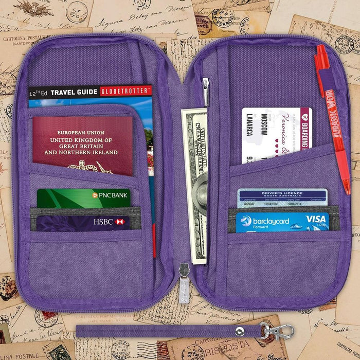 Vinsani Family Travel Holiday Wallet Passport Holder & Document Organiser Case Men Women for Tickets, ID Card, Credit Cards, Currency Holder – Purple