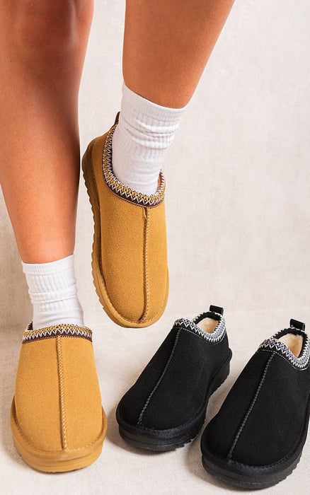 Faux Suede Fur Lined Platform Slippers - Stylish & Comfy - High-Quality Craftsmanship