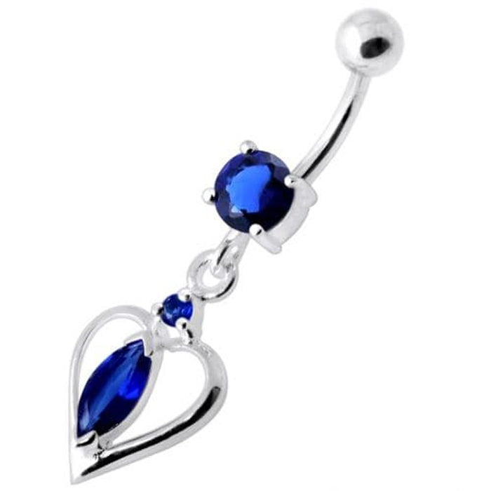 Center Jeweled Heart Silver Navel Ring