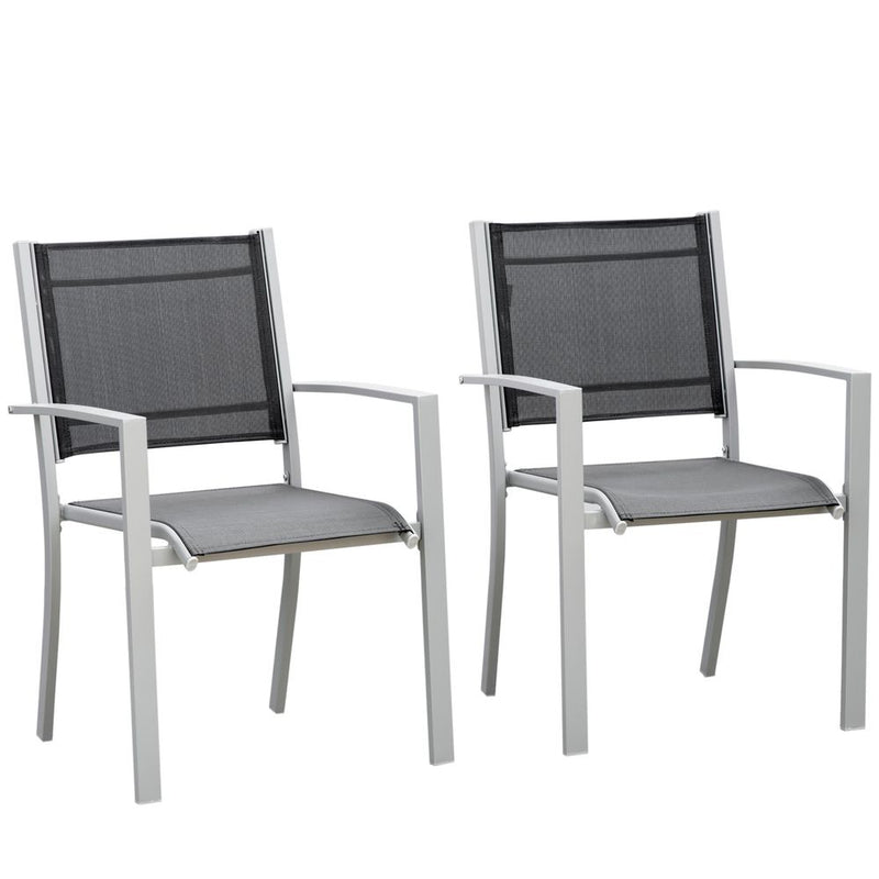 Outdoor Mesh Seat Bistro Chairs | Set of 2 Grey Chairs | Patio Dining Chair | High Quality Design | Sturdy Steel Frame